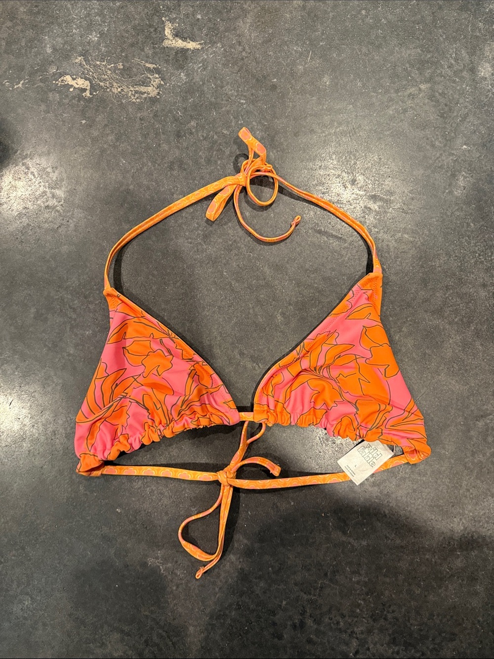 Reversible Bright Pink & Orange Floral Triangle Bikini Top